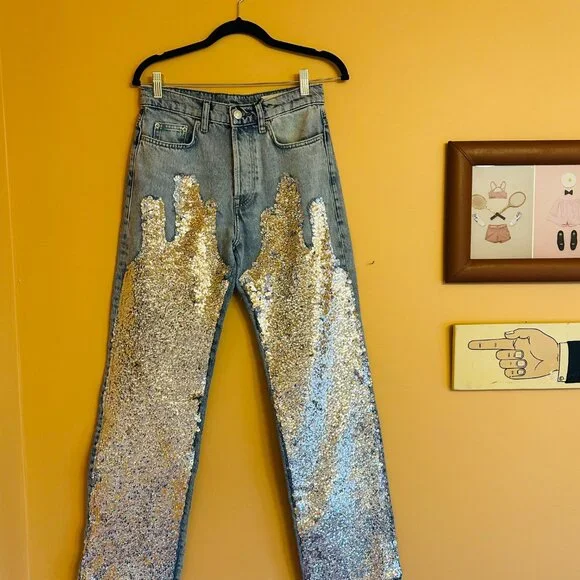 NWT Zara Sequin Jeans ZW Collection - Picture 3 of 7